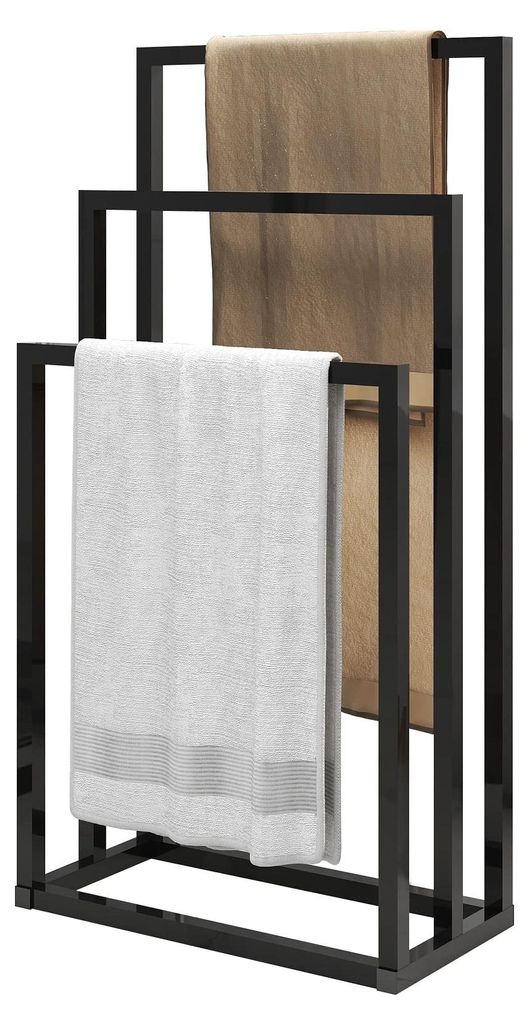 Freistehender Handtuchhalter – 3-stufiger Organizer für Bade- und Handtücher, Badezimmeraccessoires, schwarz