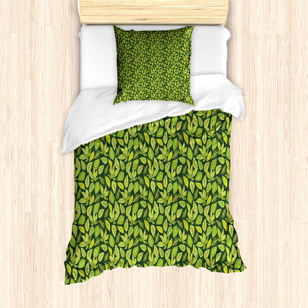 ABAKUHAUS Blätter Bettbezug Set für Einzelbetten, Hawaii-Wald Pflanzen Kunst, Milbensicher Allergiker geeignet mit Kissenbezug, 135 cm x 200 cm -...