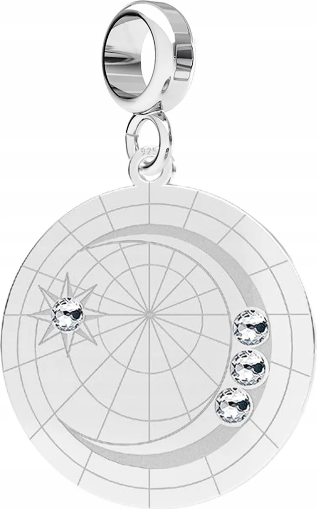 Charm Bussola Argento 925 Compatibile - Luna e Stelle Zirconi