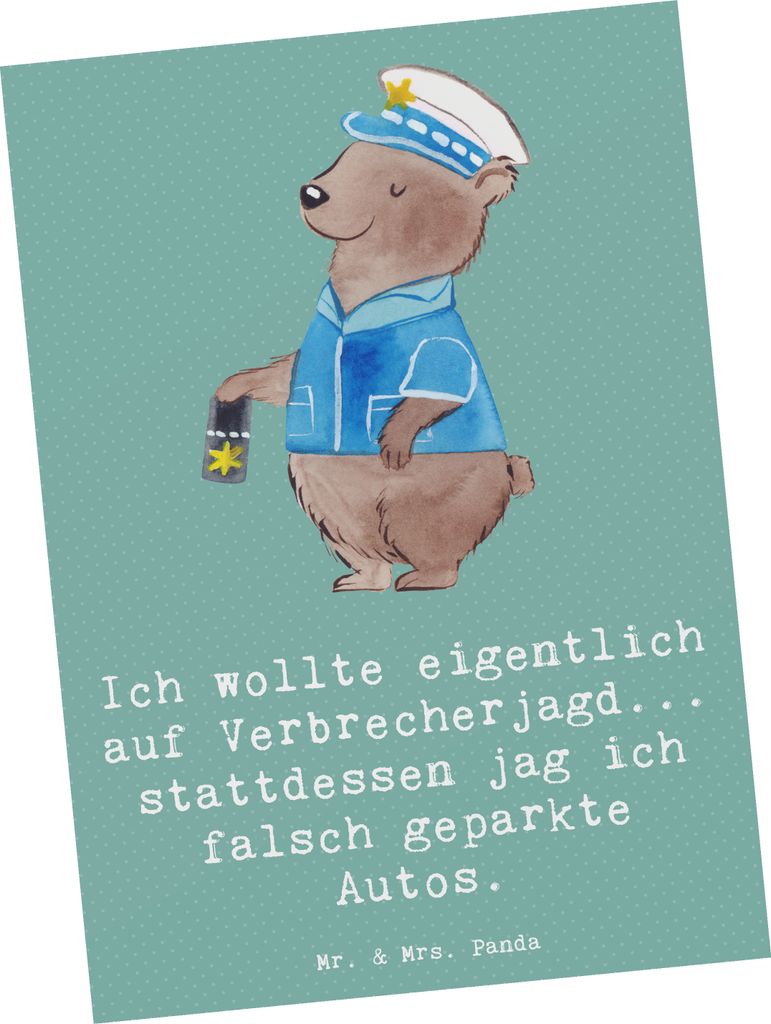 Mr. & Mrs. Panda Postkarte Polizist im Alltag - Meeresbrise - Geschenk, Wertschätzung, Mut, Grußkarte, Fotokarte, Ansichtskarte, Beruf, Polizeibe...