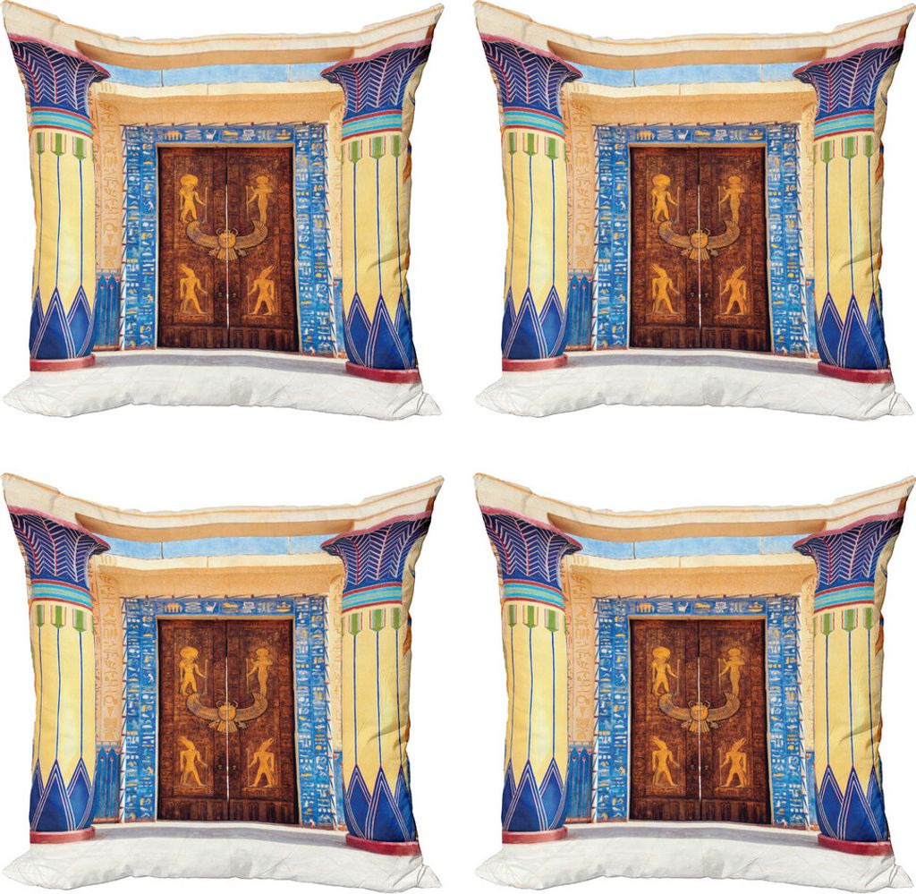ABAKUHAUS Ägypten Kissenbezug Set (4 Stück), Ägypten Gebäude, Moderner Doppelseitiger Digitaldruck, 45 cm x 45 cm, Mehrfarbig