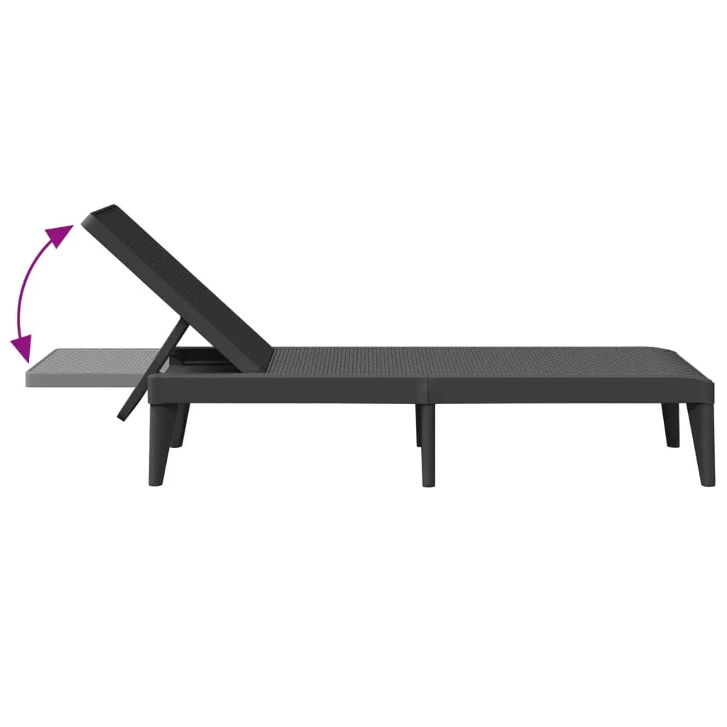 Chaise longue design anthracite 186 cm en PP résistant aux intempéries