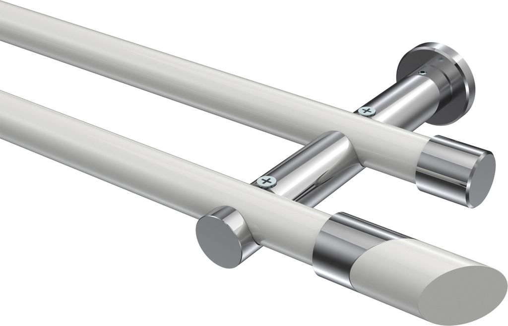Interdeco Gardinenstange / Vorhangstange Weiß / Chrom, Typ Platon Verano (Schräge Bicolor) ohne Ringe, 20 mm Ø 2-läufig, 520 cm