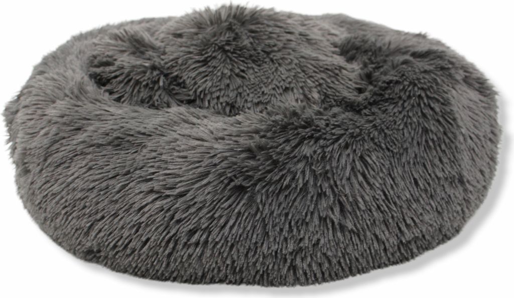 Katzenbett Hundebett flauschig 60 cm Donut Kissen Kuschelbett Katzenkissen Katzen Bett Katzenkörbchen Rund Grau