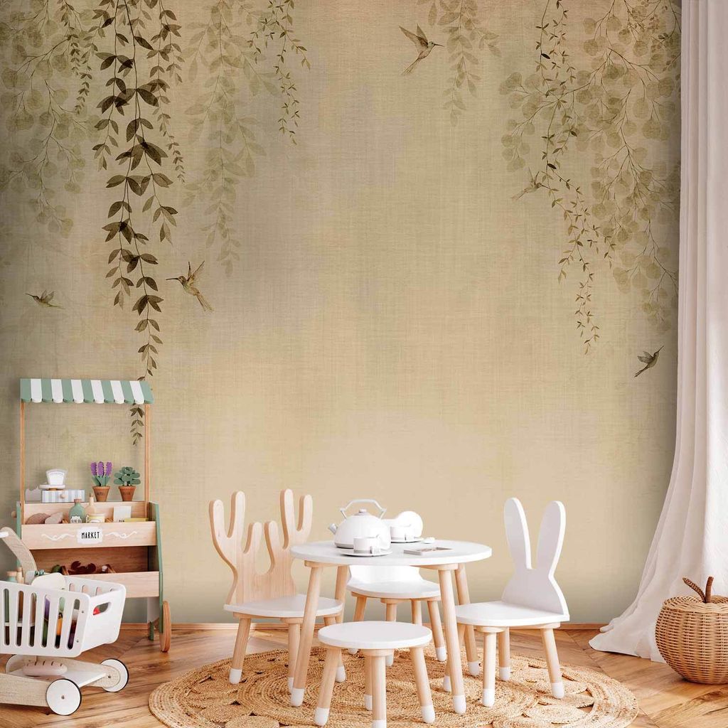 Vlies Fototapete - Beige Hummingbirds 300x210 cm Blätter e-C-10068-a-a
