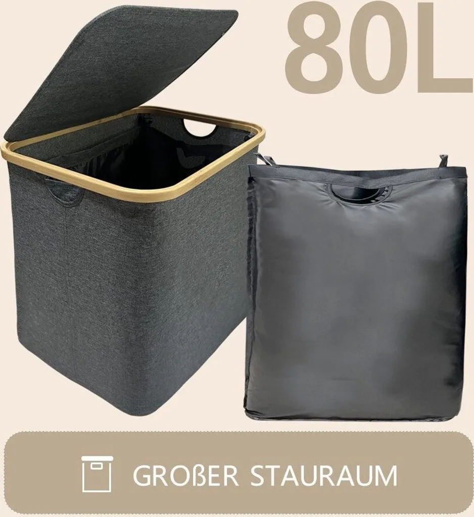 WAOHO Cesto Bucato Grande 80 Litri - Sacco Estraibile Grigio