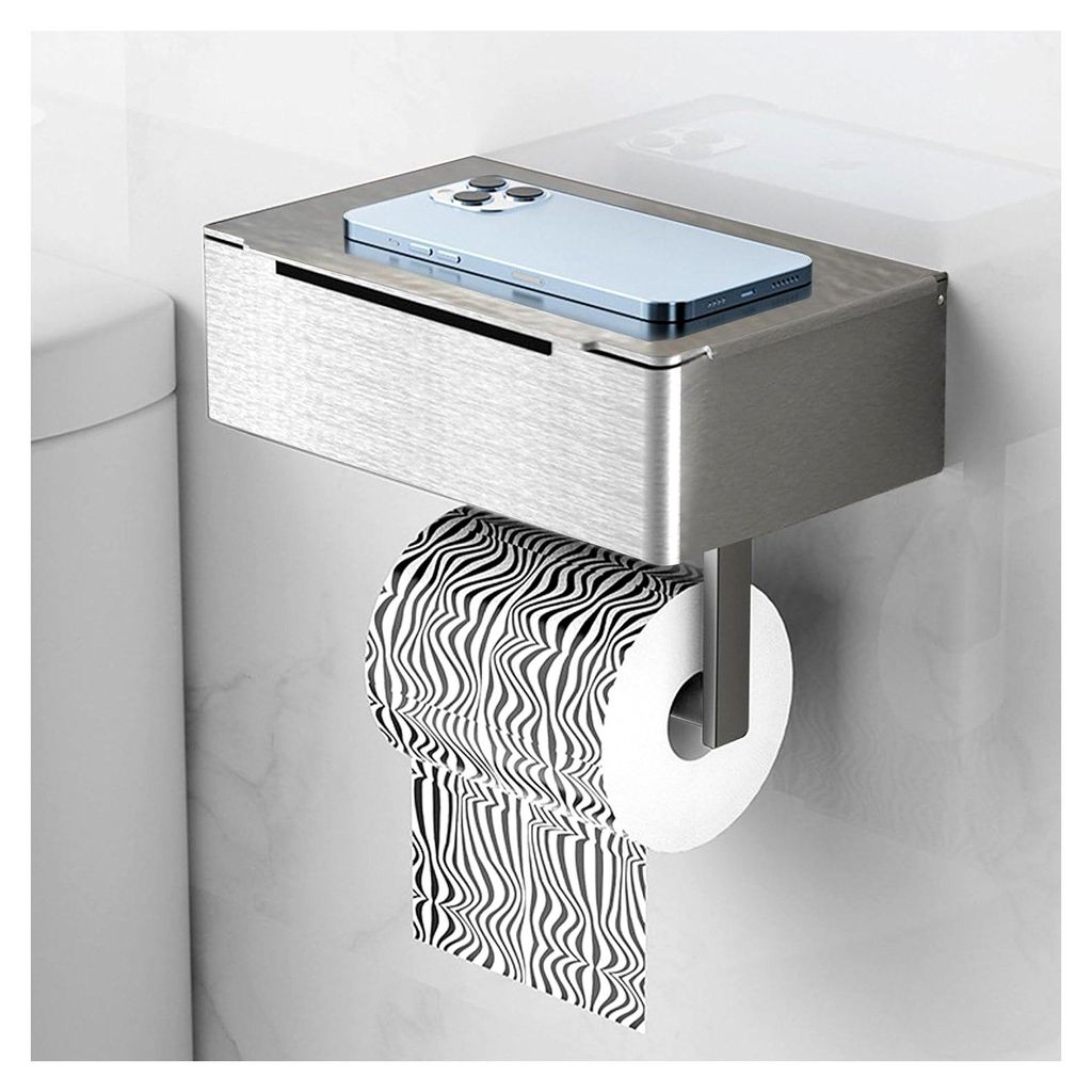 Toilettenpapierhalter aus Edelstahl, selbstklebend oder zum Bohren, für Toilette, Badezimmer und Küche (Silber, Stil A)