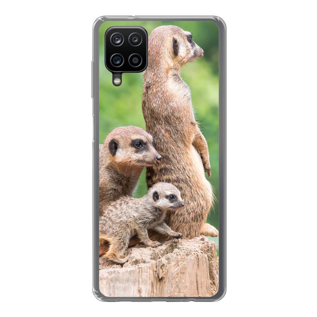 MuchoWow Handyhülle Schutzhülle Hülle für Samsung Galaxy A12 Erdmännchen - Baumstumpf - Jungtier Silikon Softcase Handy Hülle - Bild