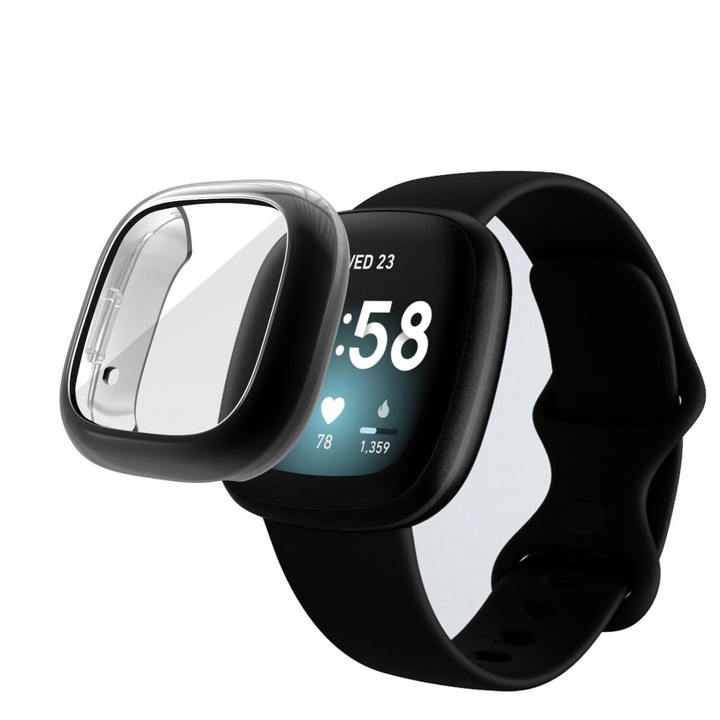 Strap-it TPU-Schutzhülle – schwarze Schutzhülle passend für Fitbit Versa 3 – schwarze Schutzhülle für Versa 3