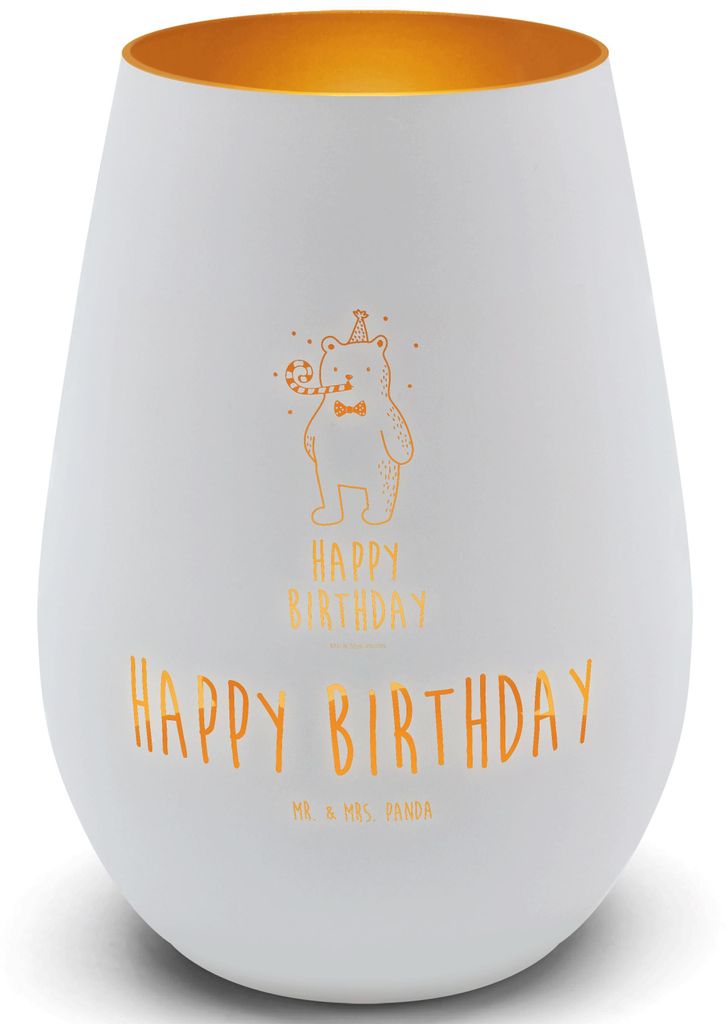 Mr. & Mrs. Panda Laterne Bär Geburtstag - Weiß - Geschenk, Teddy, Alles Gute, Happy Birthday, kerzenhalter für teelichter, Windlicht Gold, Teeli...