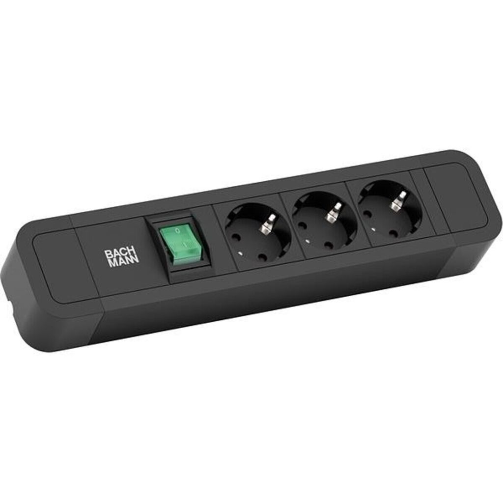 BACHMANN PRIMO2 Steckdosenleiste 3x Schutzkontakt, Aluminium, Schalter, schwarz, 2 m
