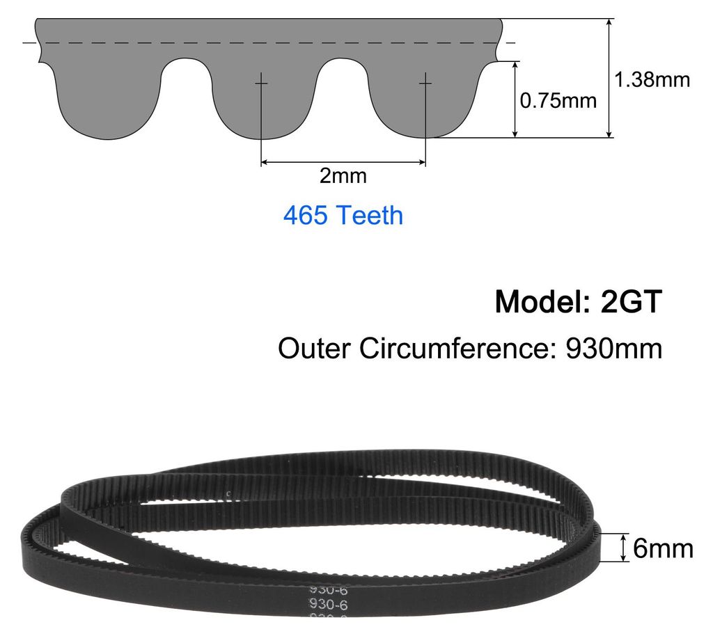 2Stk 2GT Gummi Zahnriemen Gš¹rtel Geschlossene Schleife Gummib?nder 930-2GT-6 6mm Breite x 930mm L?nge 3D Drucker Zahnriemen Gummizahnriemen Keil...