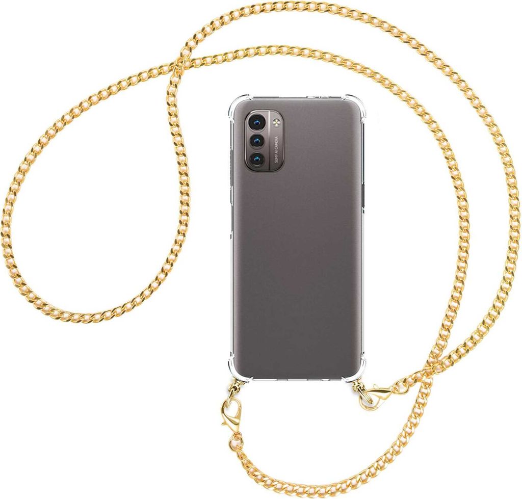 Handykette Backcover-Schutzhülle mit Band (Metall goldfarben) für Nokia G11 / G21 - goldfarbene Kette