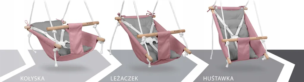 Tulano Hop 40 Altalena Neonato 3in1 in Legno | Fino a 60kg | Rosa-Grigio - 21
