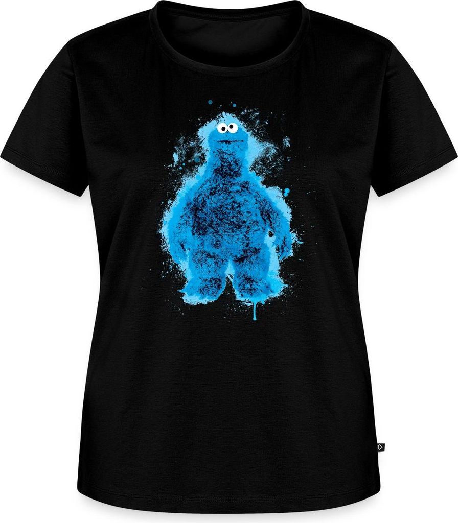 Spreadshirt Sesamstraße Krümelmonster Farbspritzer Frauen Premium T-Shirt, XS, Schwarz
