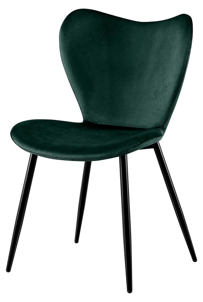 Esszimmerstuhl Maika, Polsterstuhl mit Samt- oder Stoffbezug, Küchenstuhl mit Lehne und schwarzem Metallgestell, bis 150 kg, Farbe: grün, Materia...