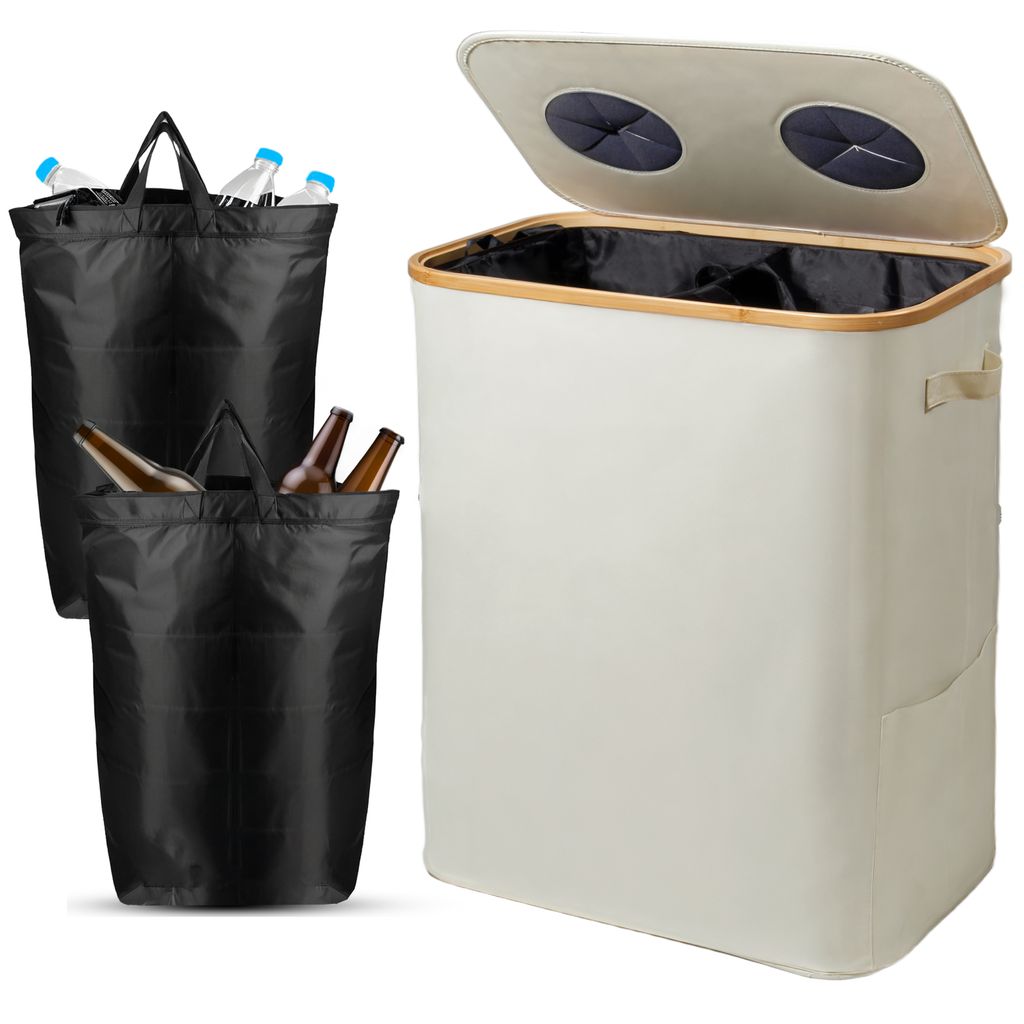 Pfandflaschen Sammelbehälter 140L Aufbewahrung mit Deckel Flaschensammler Küche Beige