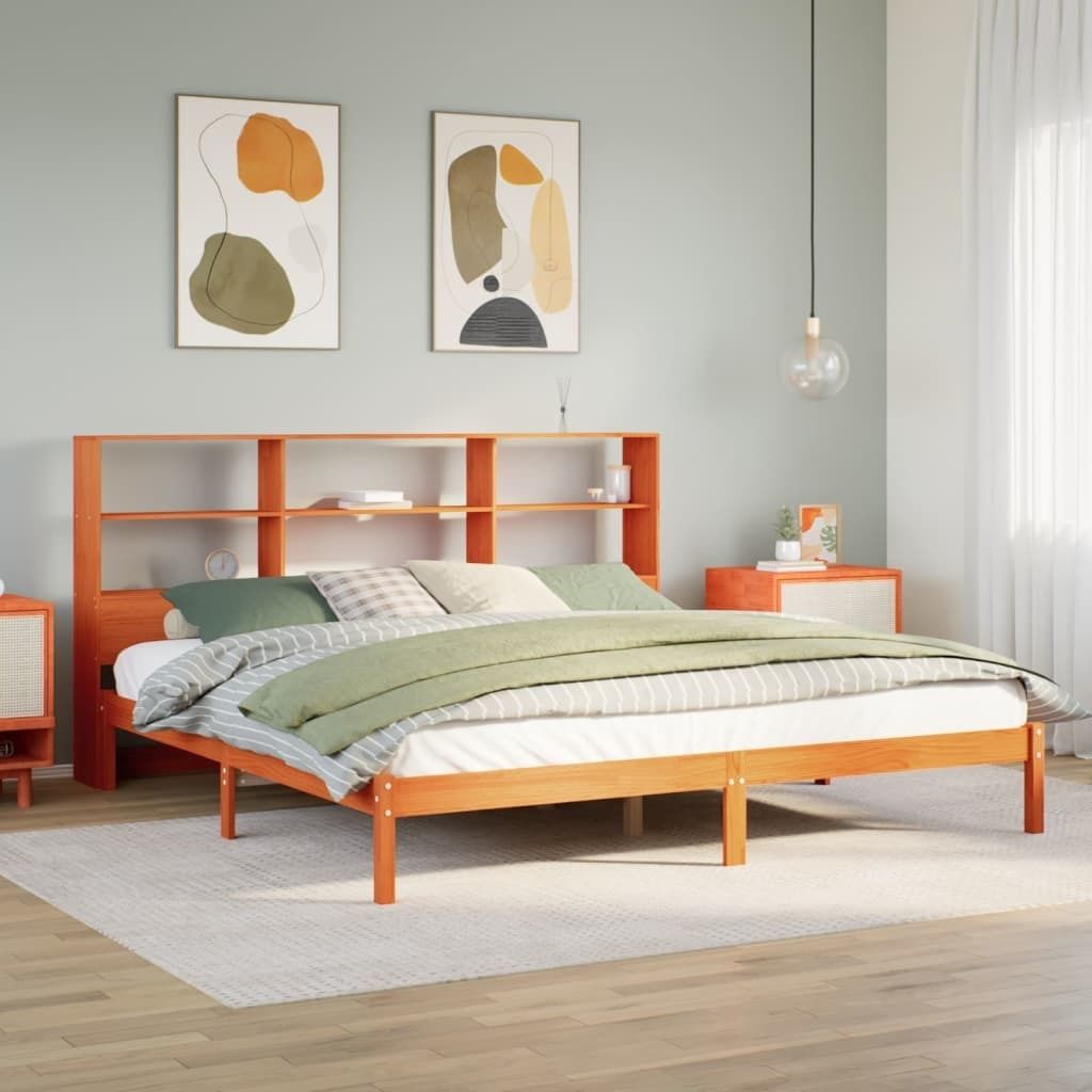 Maison Exclusive - Massivholzbett mit Regal ohne Matratze Wachsbraun 200x200 cm