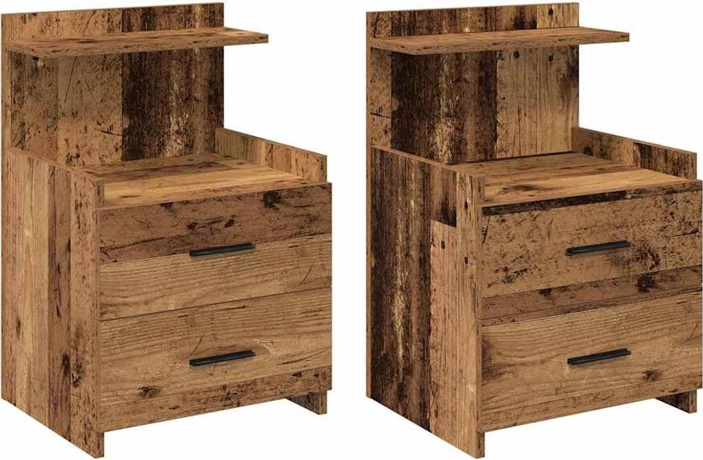 SYFAX Nachttische 2 Stk. mit 2 Schubladen Altholz-Optik 40x36,5x62 cm