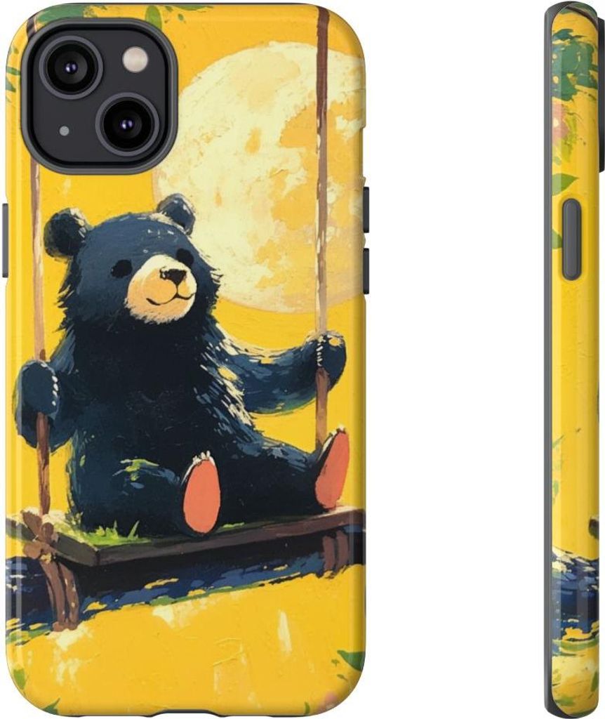 Schwarzer Bär auf Baumschaukel im Mondschein – Hülle Kompatibel mit iPhone 14 Plus