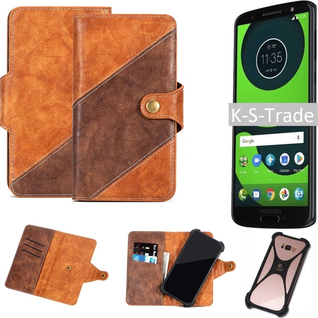K-S-Trade Handy-Hülle Schutz-Hülle Bookstyle Case Wallet-Case kompatibel mit Motorola Moto G6 Handy Cover Bumper Kantenschutz Smartphone dunkelbraun