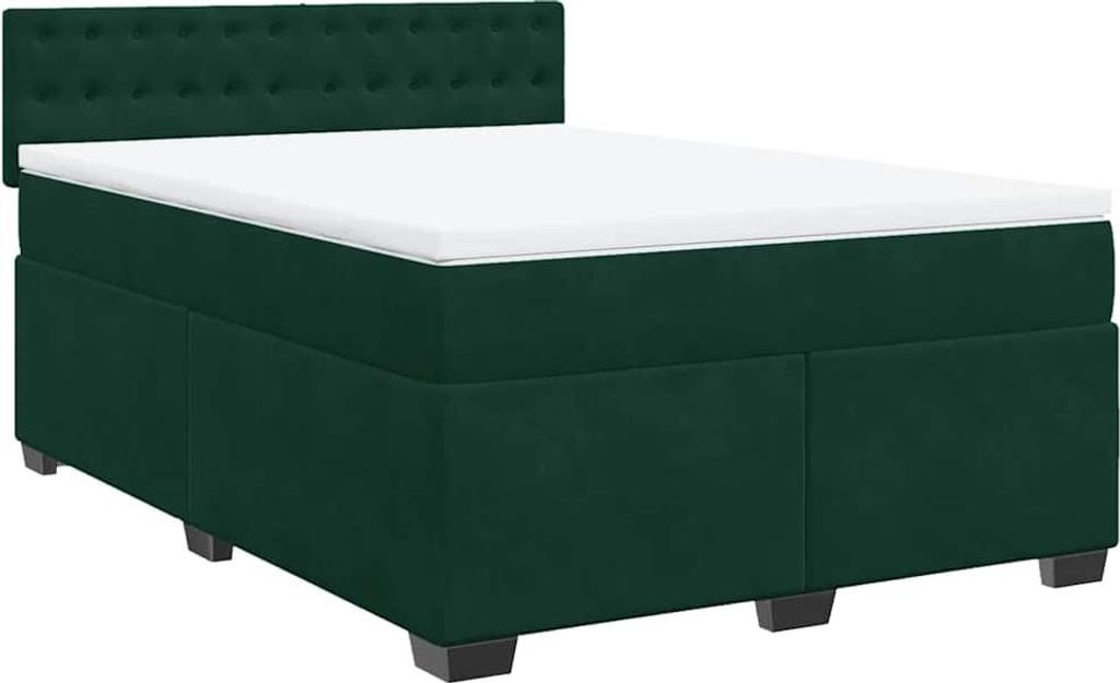vidaXL Boxspringbett mit Matratze Dunkelgrün 140x190 cm Samt