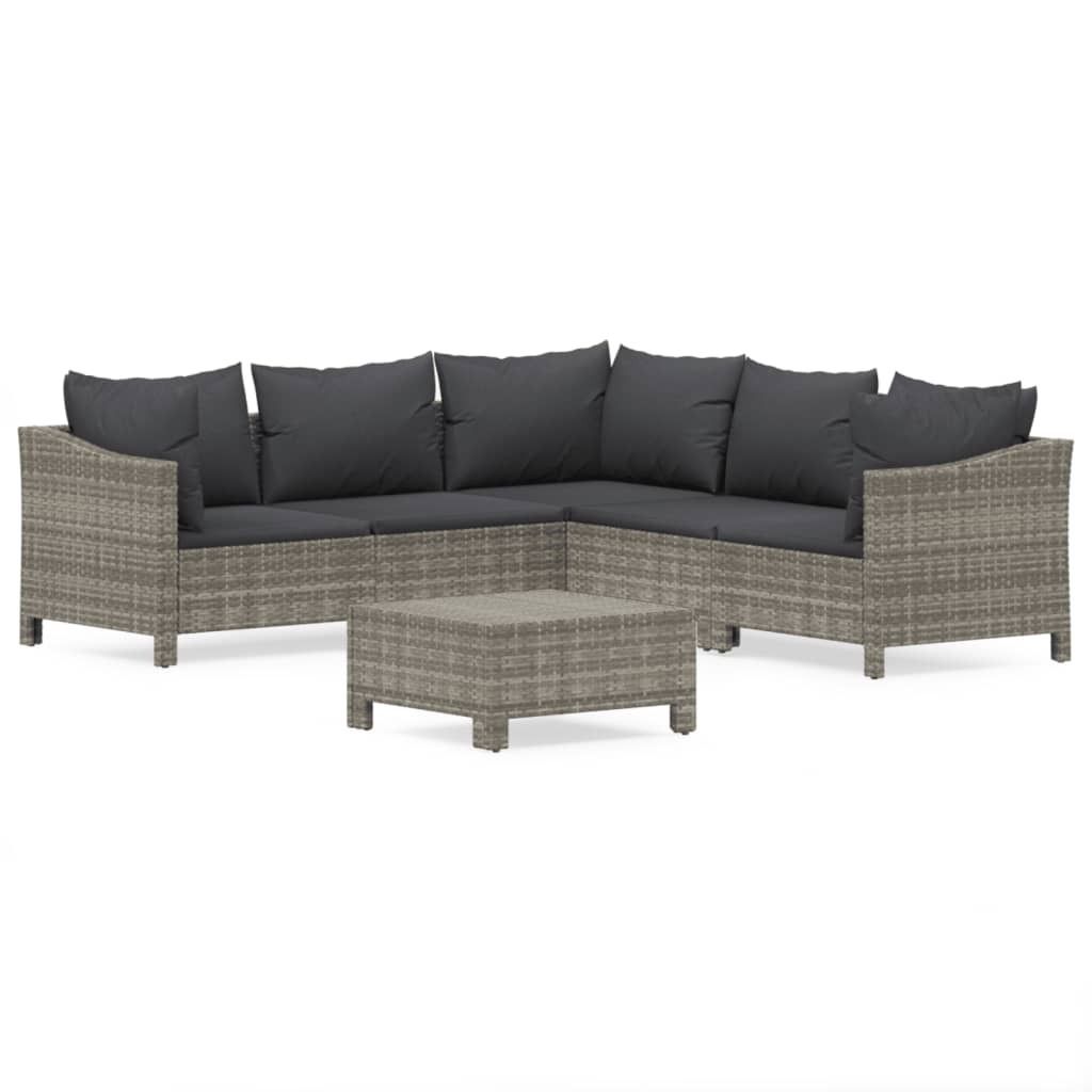 vidaXL 6-tlg. Garten-Lounge-Set mit Kissen Grau Poly Rattan