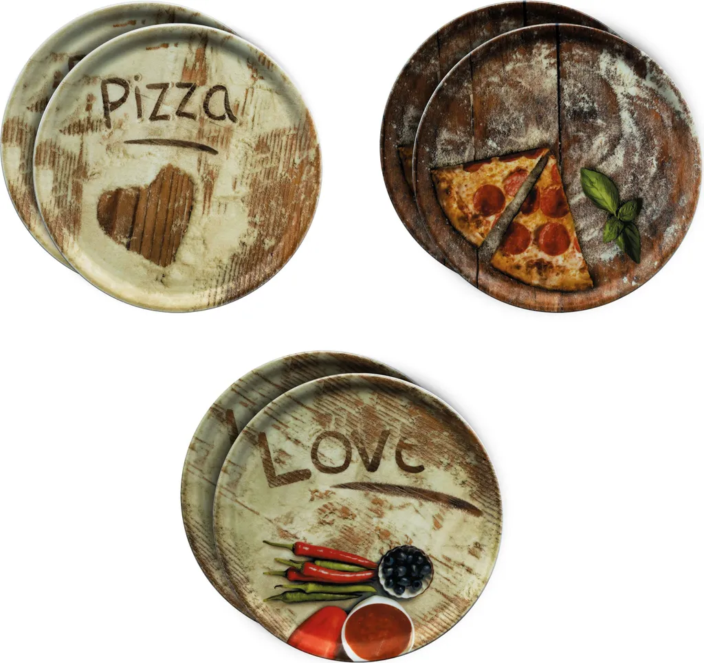 Set 6 Piatti Pizza Gourmet 31 cm Porcellana Fantasia Olive Salame
