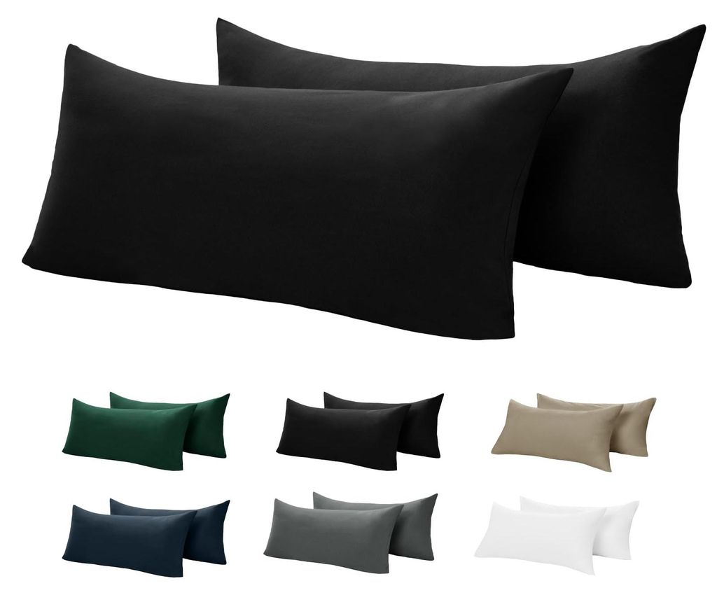 Kissenbezug 40 x 80 cm, Baumwolle, schwarz - Set mit 2 Kissenbezügen 40 x 80 cm mit extra langem Reißverschluss, weicher, er Kissenbezug.