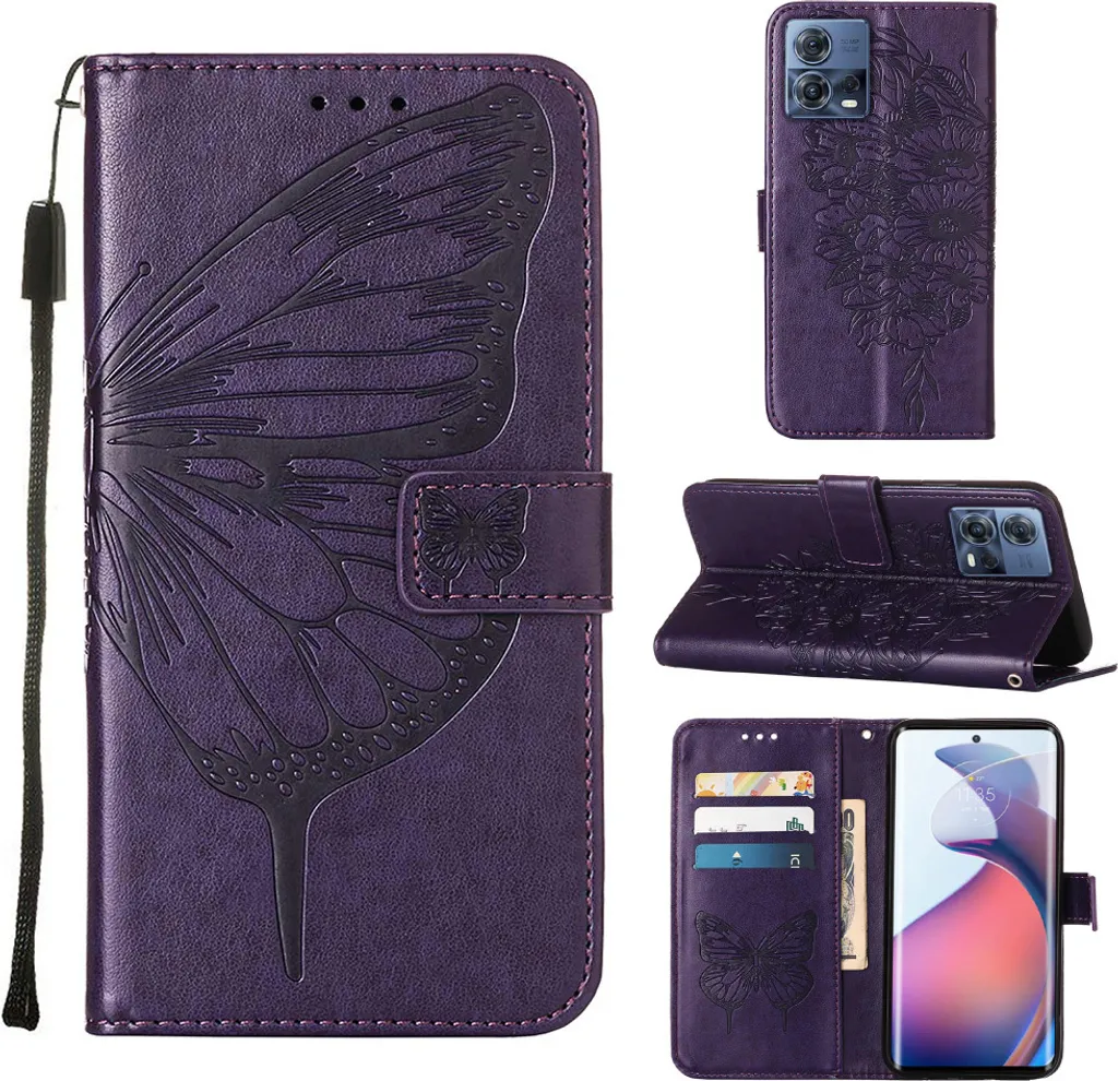 Custodia Motorola Moto S30 Pro 5G - Cover a Libro con Farfalle Viola