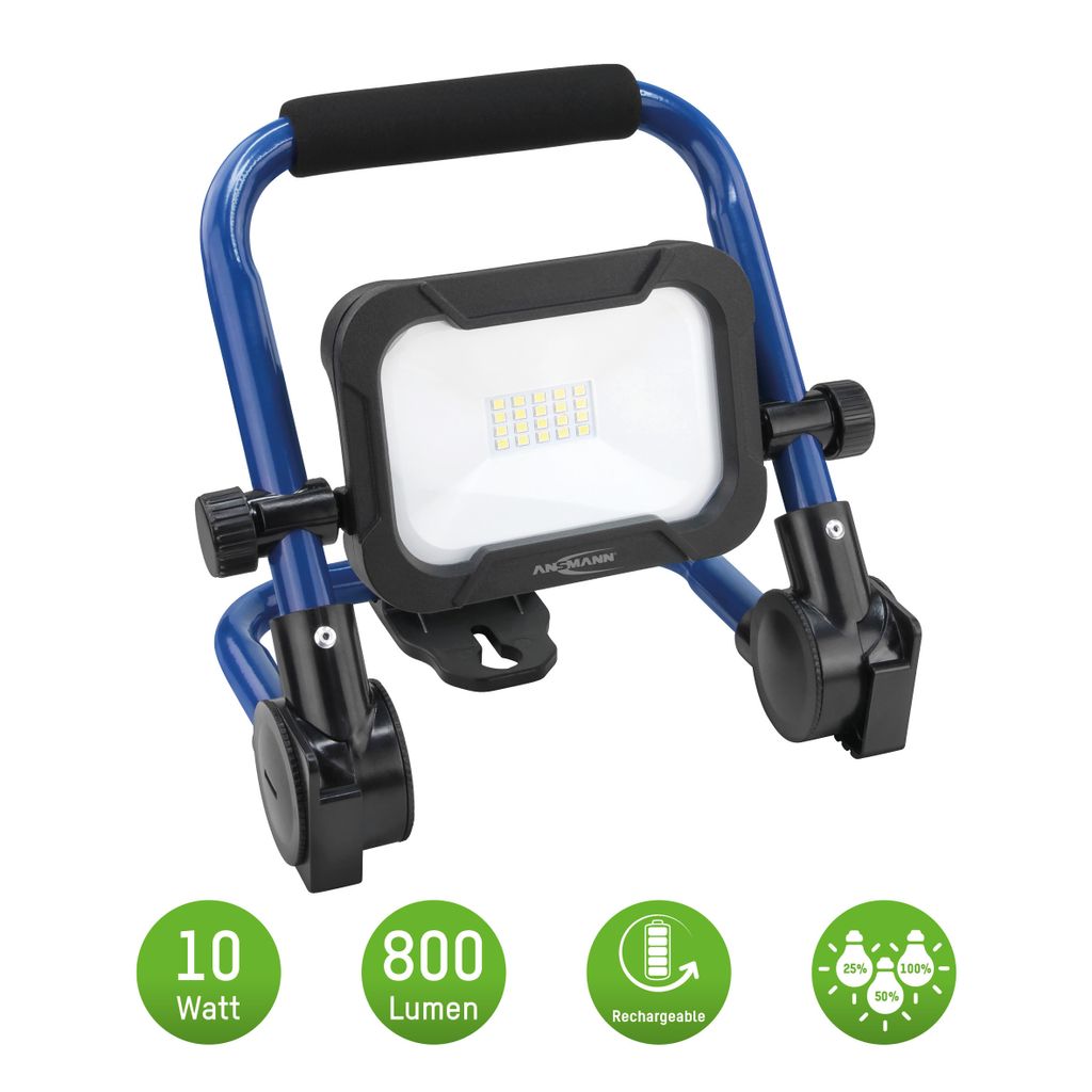 ANSMANN Akku Baustrahler LED 10W –3 Leuchtstufen, farbechte Wiedergabe CRI >80
