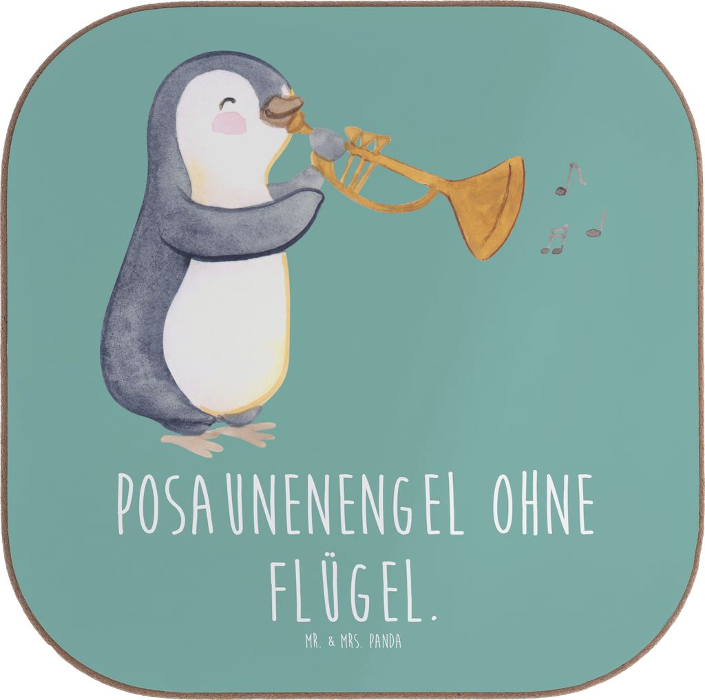 Mr. & Mrs. Panda Untersetzer für Gläser Engel Posaune - Meeresbrise - Geschenk, Holzuntersetzer, Orchester, Musikinstrument, Musikerwitz, Lernen,...