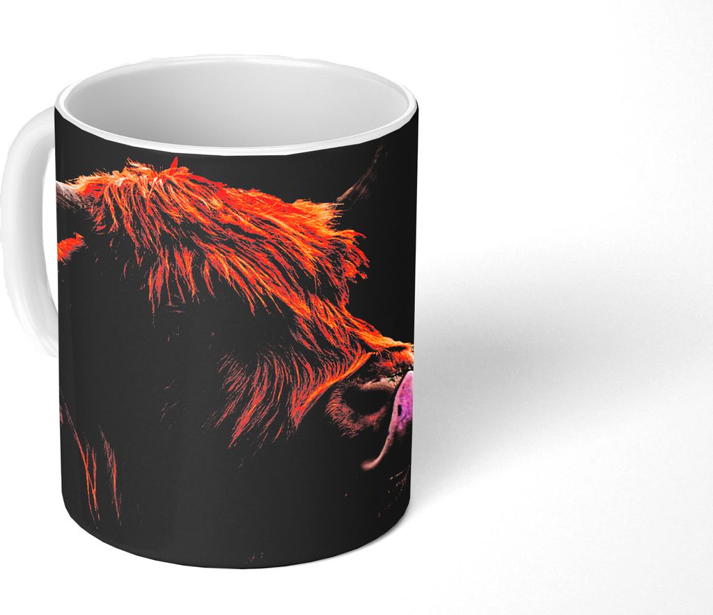 MuchoWow Tasse Kaffeetasse Kaffeebecher 350 ml Schottisches Hochlandrind - Zunge - Nase Teetasse - Fototasse - Becher - Keramikbecher - Teebecher...