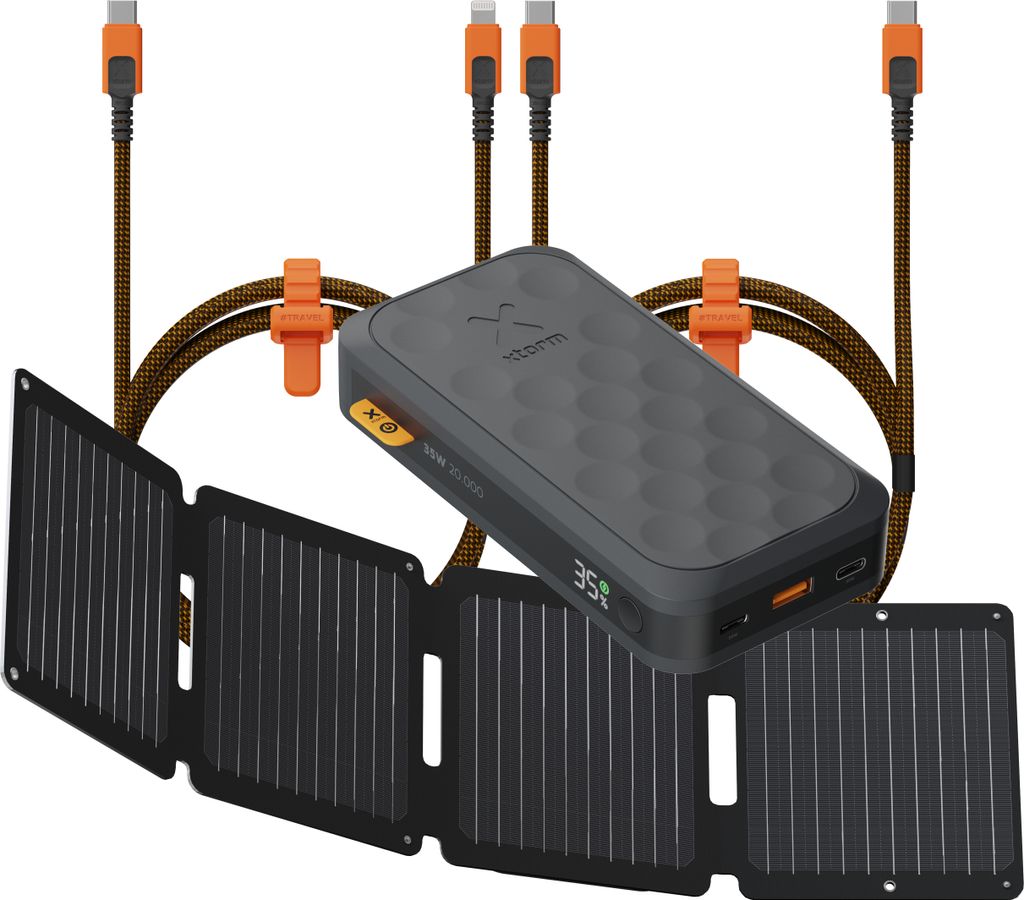 Xtorm Fuel Series 5 35W Powerbank 20.000 mAh + Zonnepaneel Opvouwbaar 28W Solar Panel + Xtreme USB-C naar lightning kabel + USB-C kabel