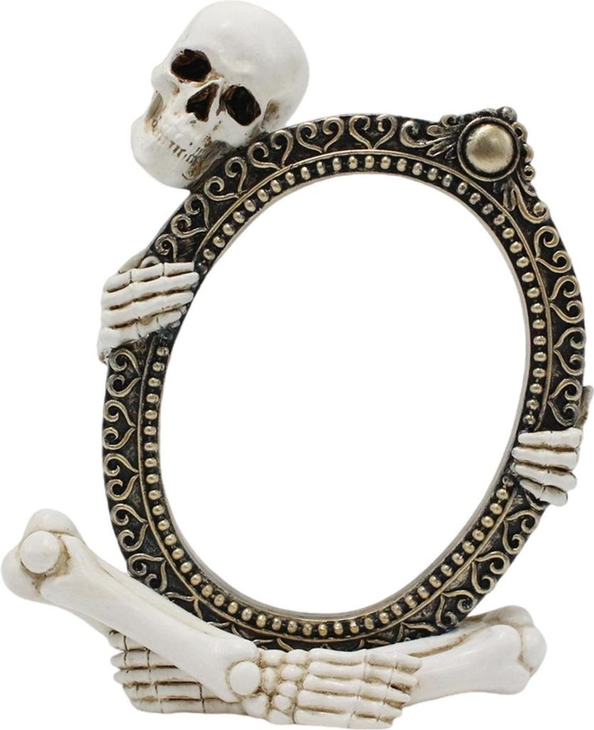 Vintage-Skelett-Spiegelrahmen-Statue, gotischer Halloween-Totenkopf, Spiegelfigur, Harz-Skelett-Skulptur für Regal, Kaminsims, Home-Office-Dekor