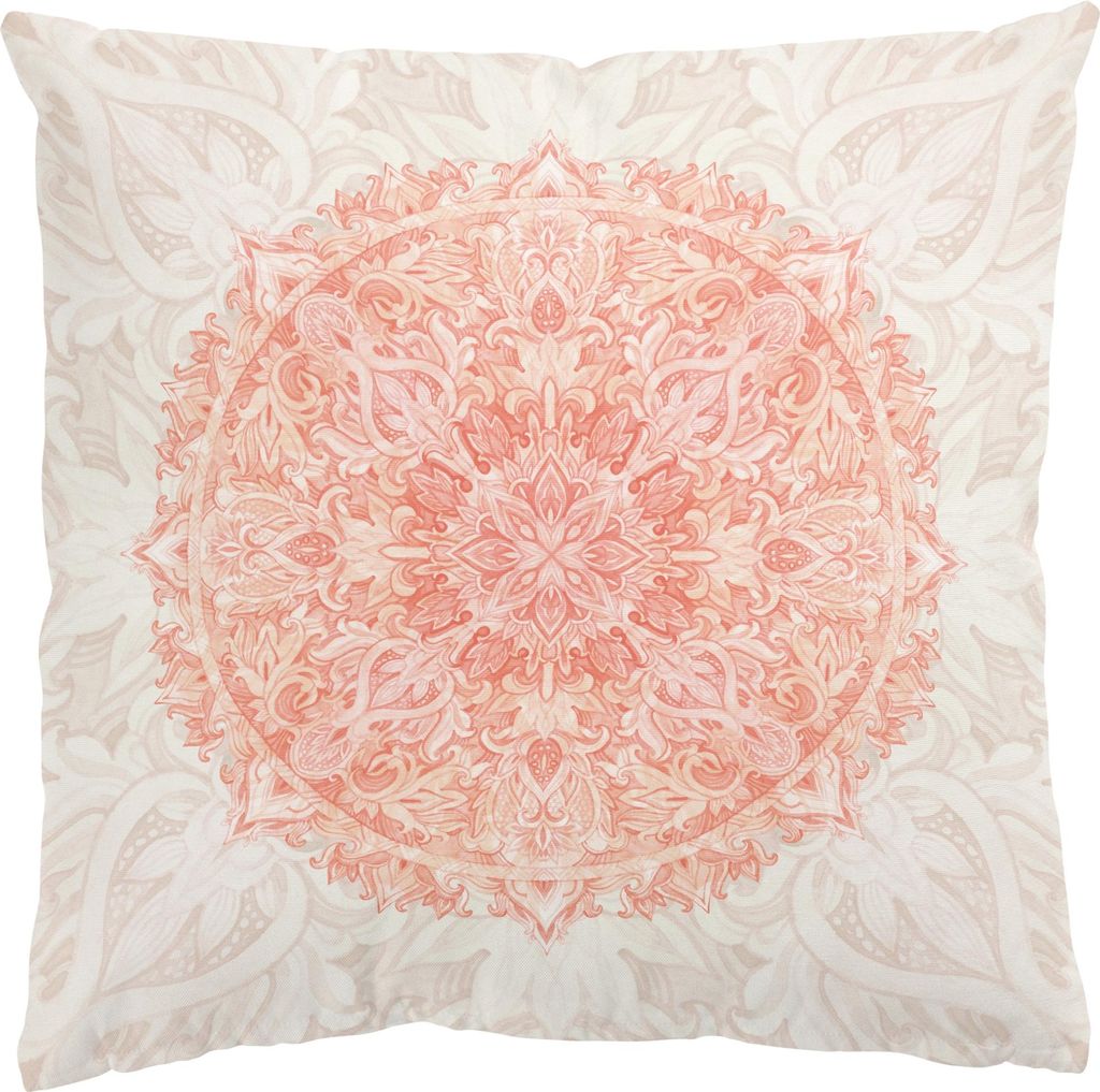 Dekokissen Spirituell drinnen / Indoor Zierkissen Canvas waschbar Ornament beige Aquarell Orientalisch Sofakissen mit Füllung