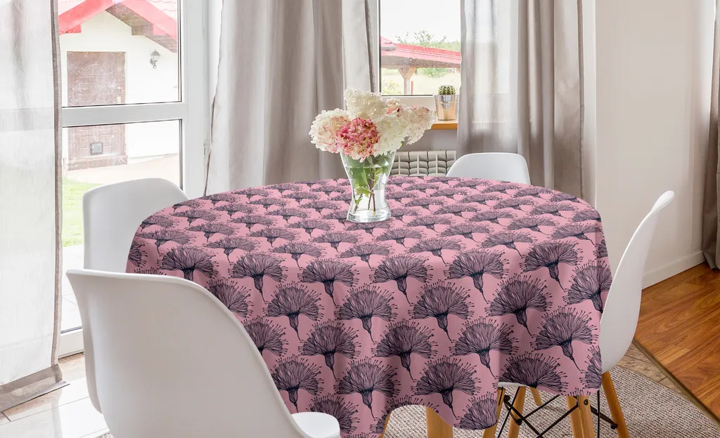 ABAKUHAUS Tovaglia Antimacchia Rotonda 150 cm - Fiori Rosa Blu