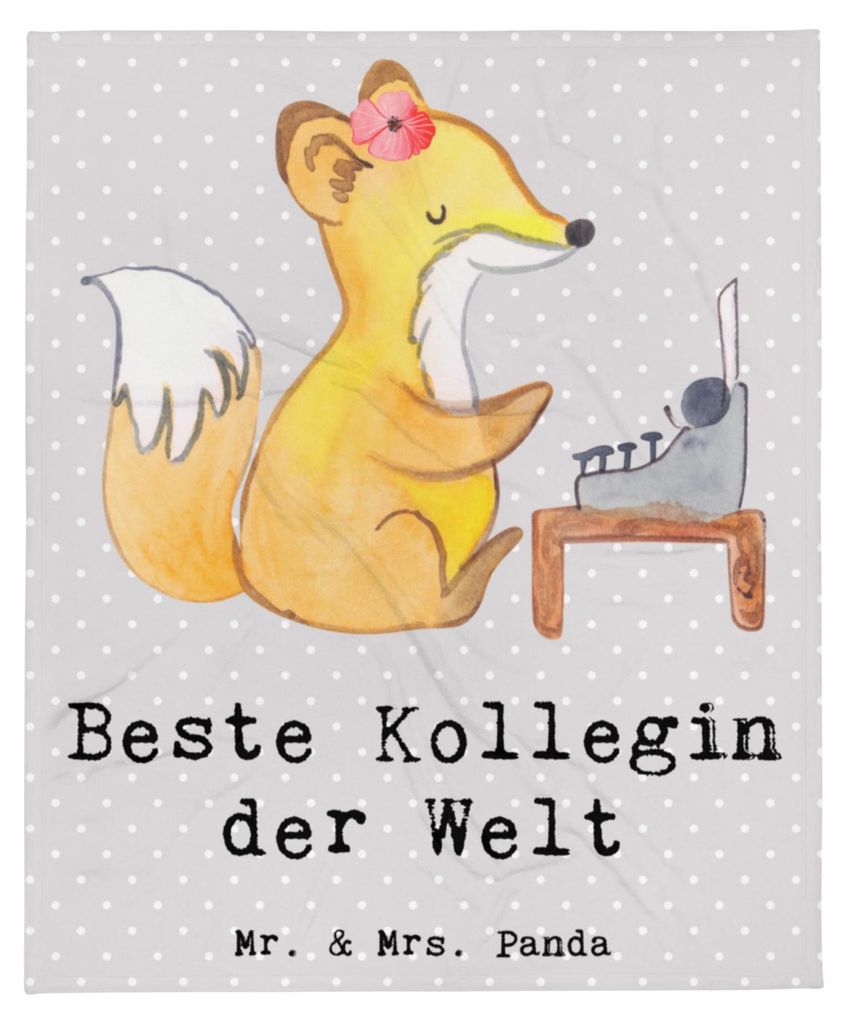 Mr. & Mrs. Panda Bettdecke Fuchs Beste Kollegin der Welt - Grau Pastell - Geschenk, Flauschige Decke, Kuscheldecke, Tagesdecke, Geschenkidee, Wohnd...