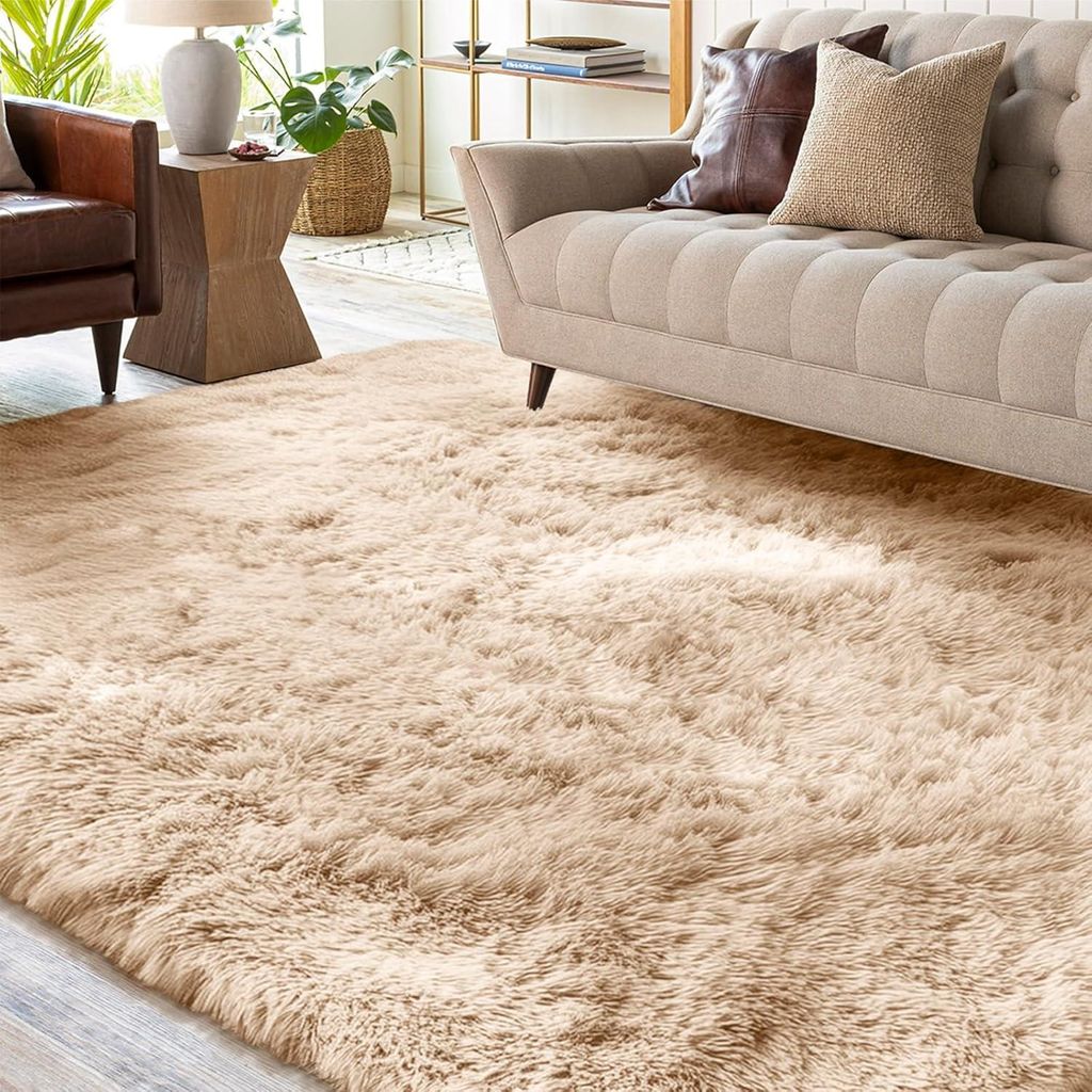 Hochflor Teppich beige, 160 x 230 cm, waschbar, rutschfest, Produktbild 
