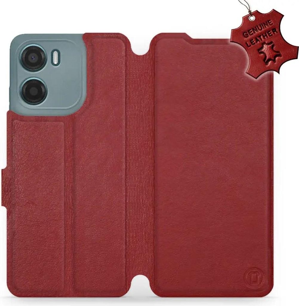 Echtleder Handyhülle für Motorola Moto E15, Mobiwear Leather, Dunkelrot