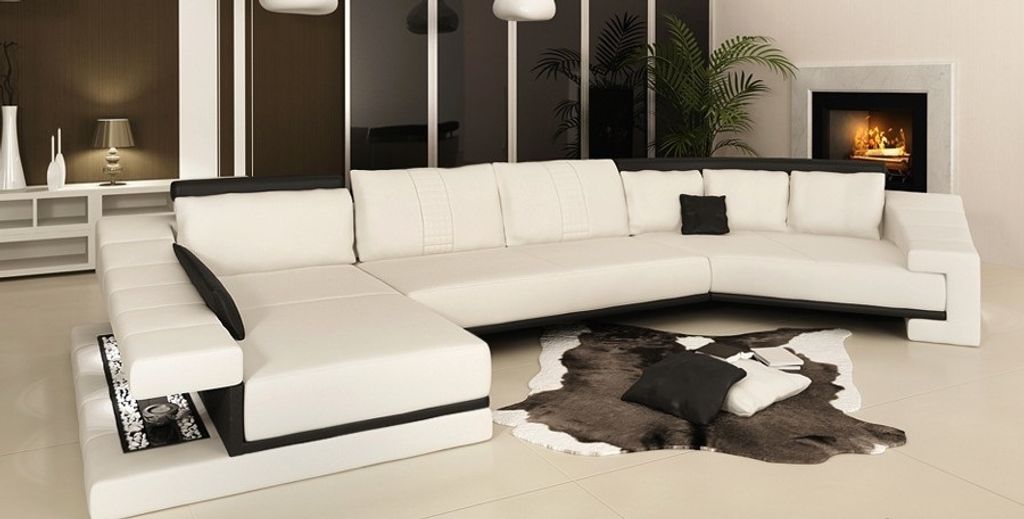 Design Rund Ecksofa Sofa Couch Wohnlandschaft U Ecke Polster Leder Eckgarnitur
