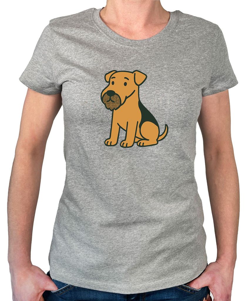Huuraa Damen T-Shirt Airedale Terrier Comic Dale XL Sport Grey Bio Baumwolle Fairtrade Damenshirt Geschenkidee