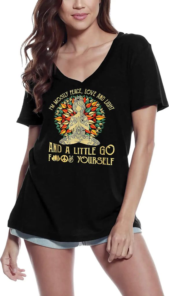 Damen Grafik T-Shirt V-Ausschnitt Ich bin vor allem Frieden Liebe und Licht - Humor Yoga Meditation – I'm Mostly Peace Love And Light - Humor Yoga