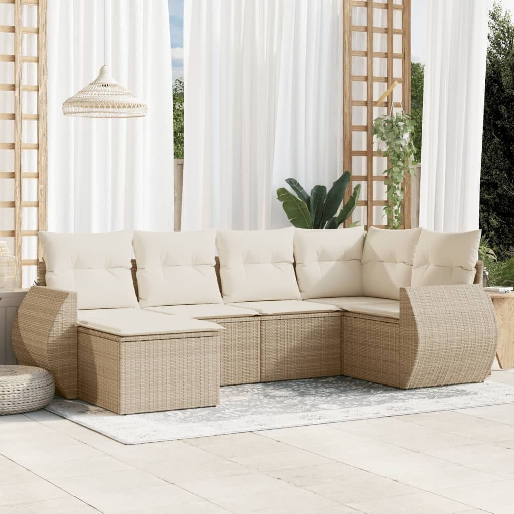 Maison Exclusive - 6-tlg. Garten-Sofagarnitur mit Kissen Beige Poly Rattan