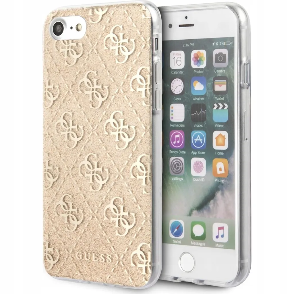 Cover Guess iPhone SE 2022/2020 Case 4G Glitter Oro - Lusso Effetto 3D