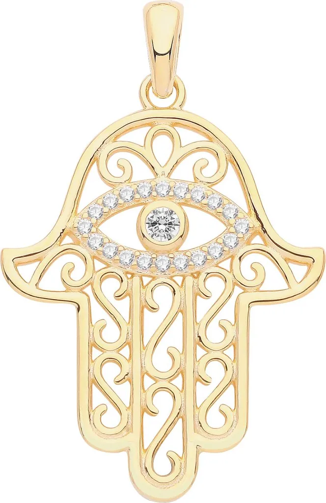 Pendentif Argent 925 Rhodié avec Oxyde de Zirconium Hamsa 31x20mm