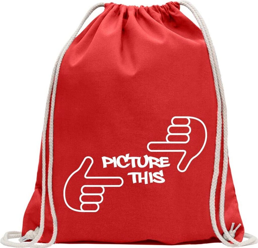 Kiwistar - Turnbeutel - rot - Picture This - Fun Rucksack Sport Beutel Gymsack Baumwolle mit Ziehgurt