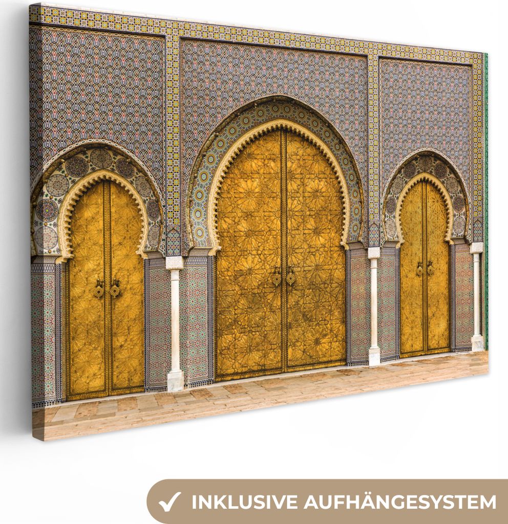 OneMillionCanvasses - Leinwandbilder - 150x100 cm, Türen - Architektur - Gold - Muster, Wandbilder Kunstdruck Wanddekoration - Foto auf Leinwand...