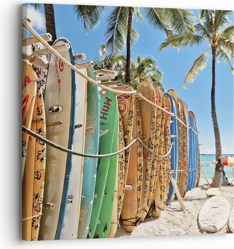 Bild auf Leinwand - Leinwandbild - Einteilig - Board Surfen Strand - 30x30cm - Wand Bild - Wanddeko - Wandbilder - Leinwanddruck - Bilder - Wanddek...