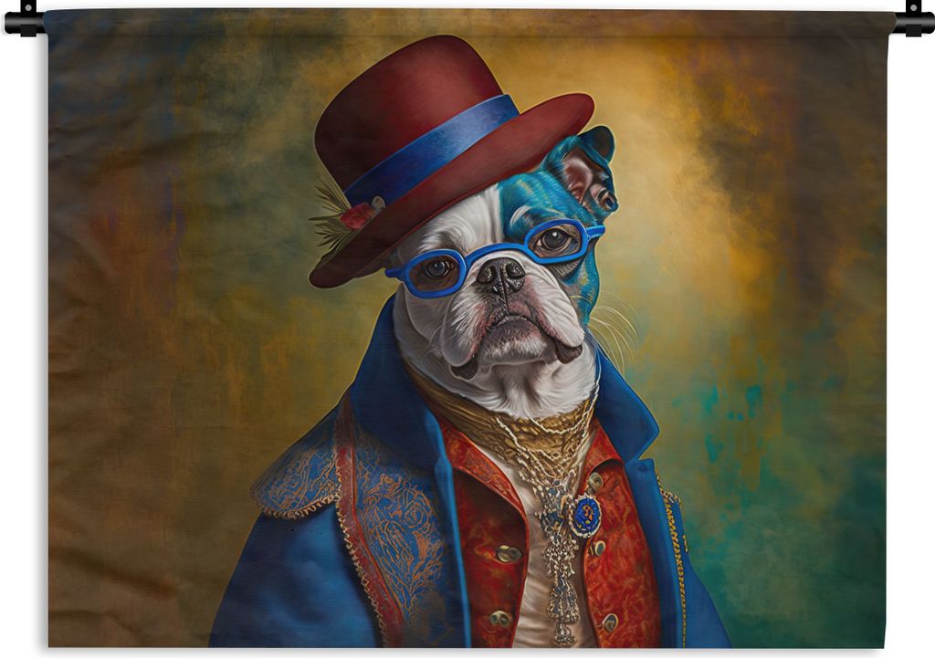 MuchoWow Wandteppich Wandbehang Hund - Porträt - Kleidung - Hut - Abstrakt 120x90 cm Tapisserie Dekoration Wandtuch - Wohnen - Aufhänger für d...